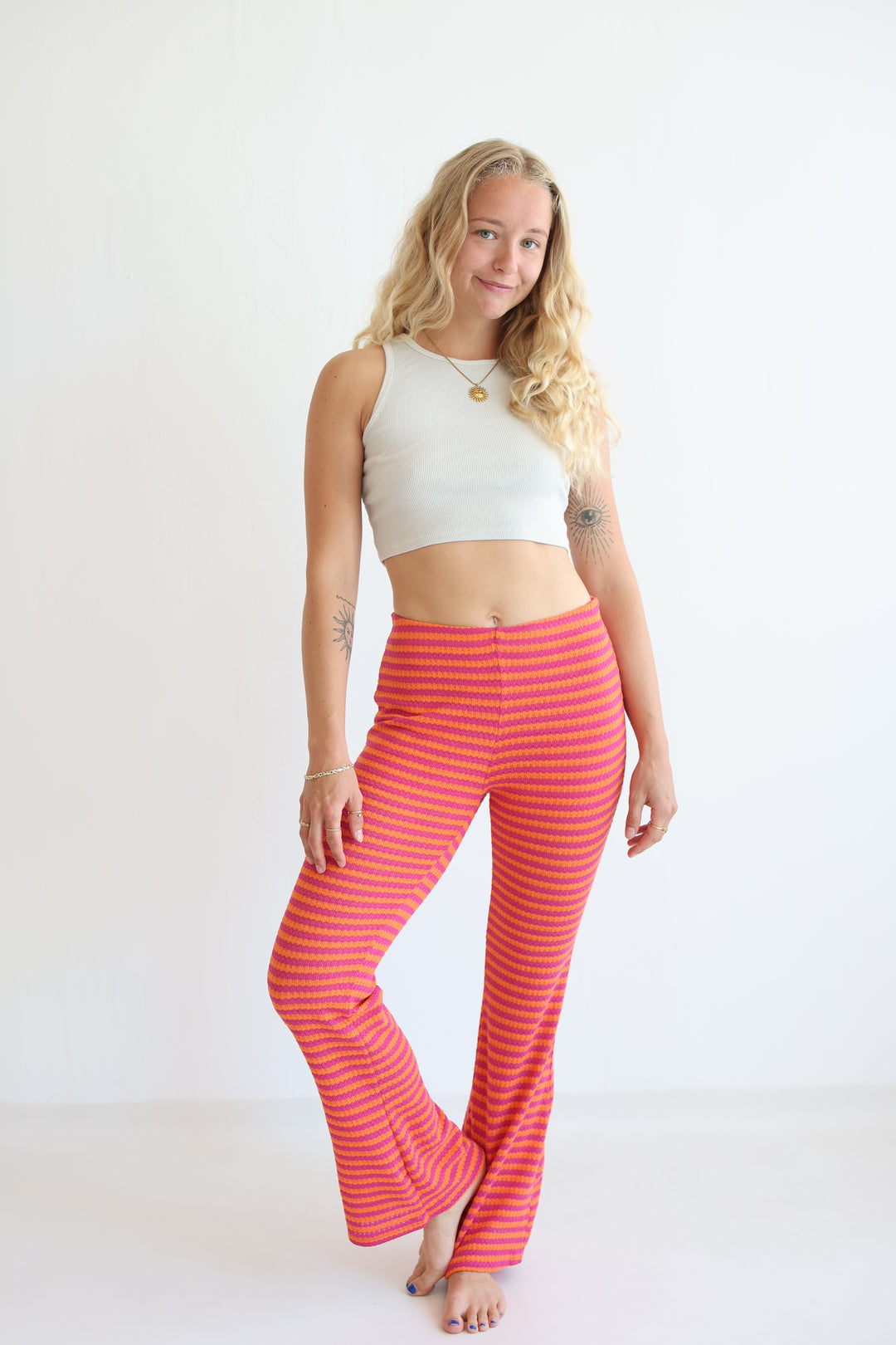 Striped Knit Flared Pants