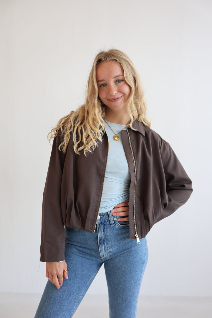 Minimal Cropped Bomber Jacket