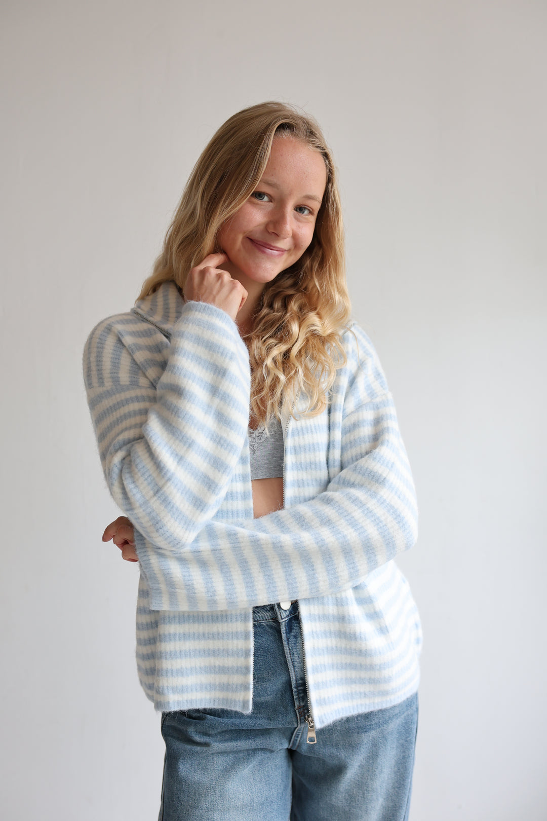 Striped Zip Cardigan