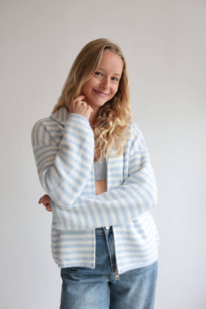 Striped Zip Cardigan