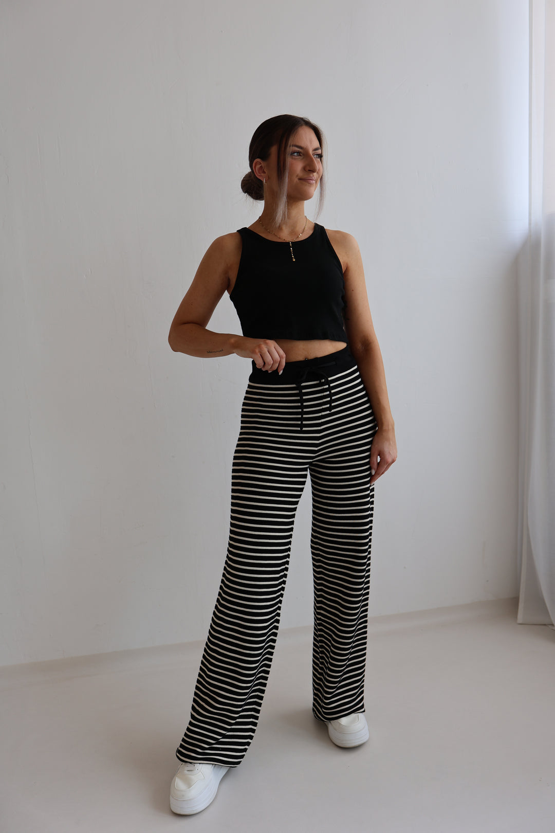 Gestreifte Hose mit Lochstrickmuster Cool Fit