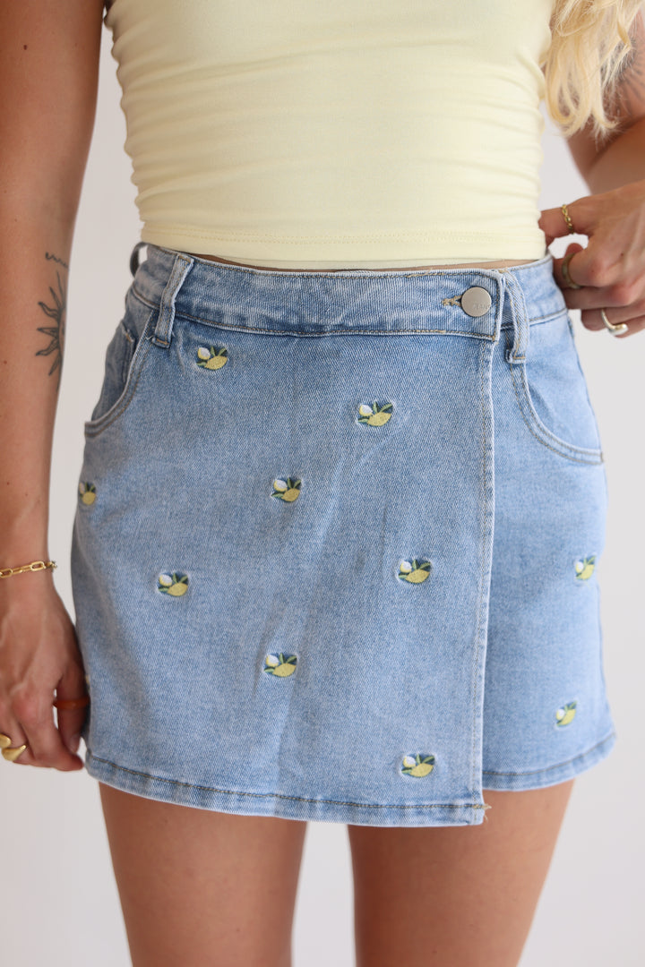 Lemon Print Denim Skirt