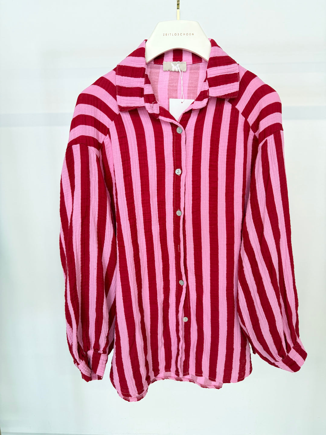 MUSSELINBLUSE BLOCKSTRIPES CHERRY PINK (B-WARE)