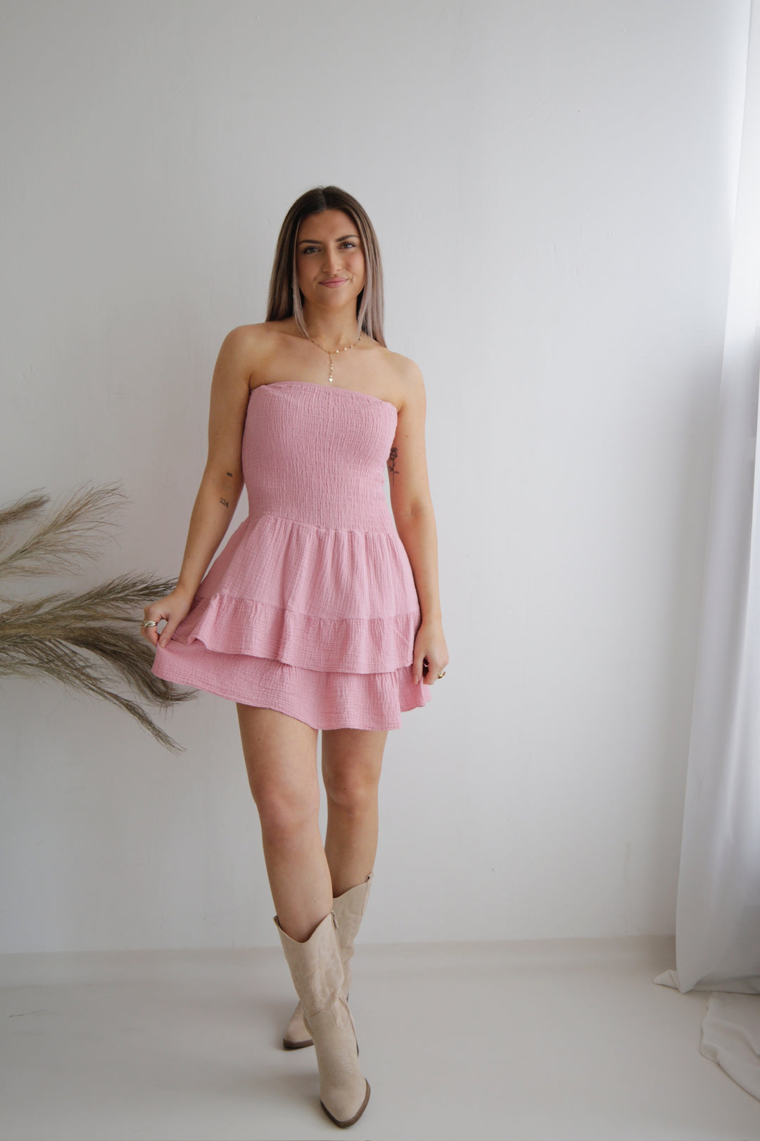 Trägerloses Kleid aus Musselin Moana