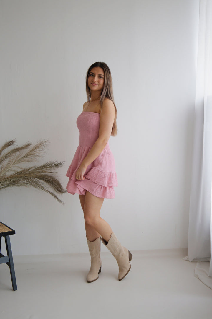 Trägerloses Kleid aus Musselin Moana