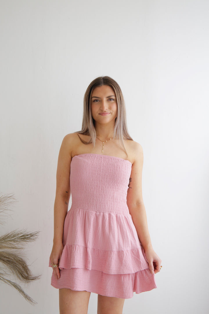 Trägerloses Kleid aus Musselin Moana