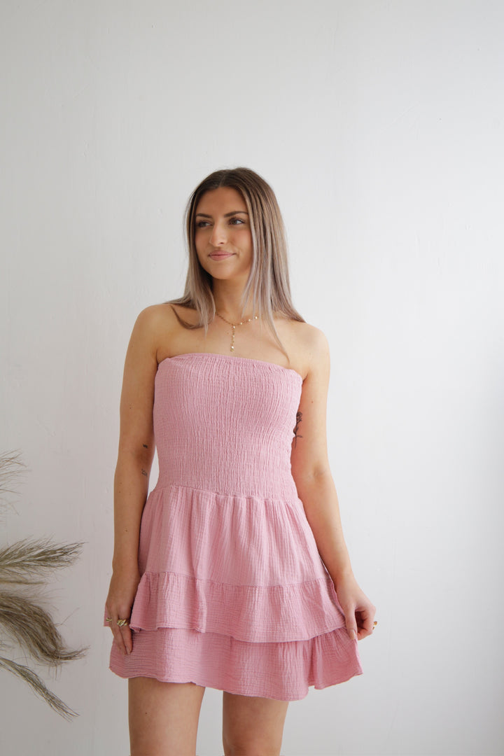 Trägerloses Kleid aus Musselin Moana