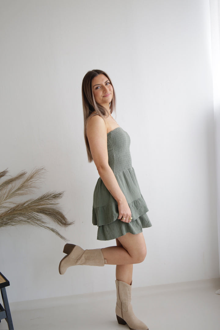 Trägerloses Kleid aus Musselin Moana