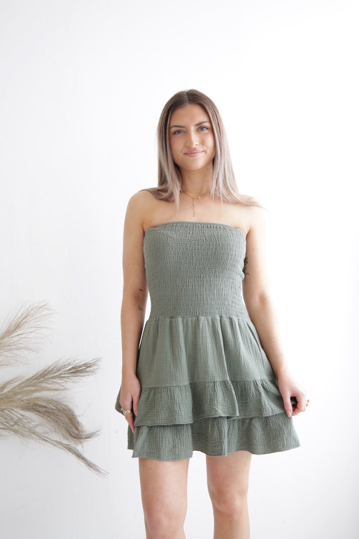 Trägerloses Kleid aus Musselin Moana