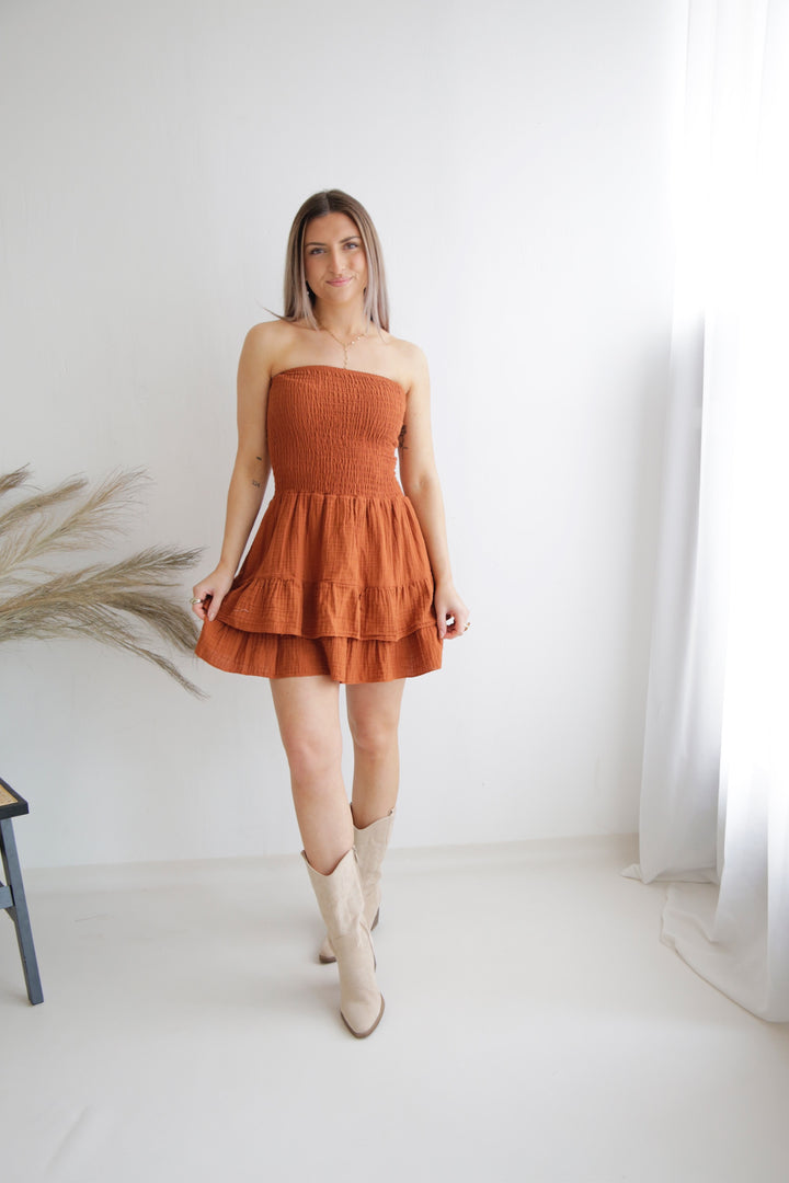 Trägerloses Kleid aus Musselin Moana