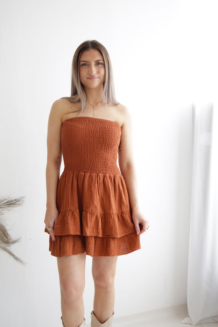 Trägerloses Kleid aus Musselin Moana