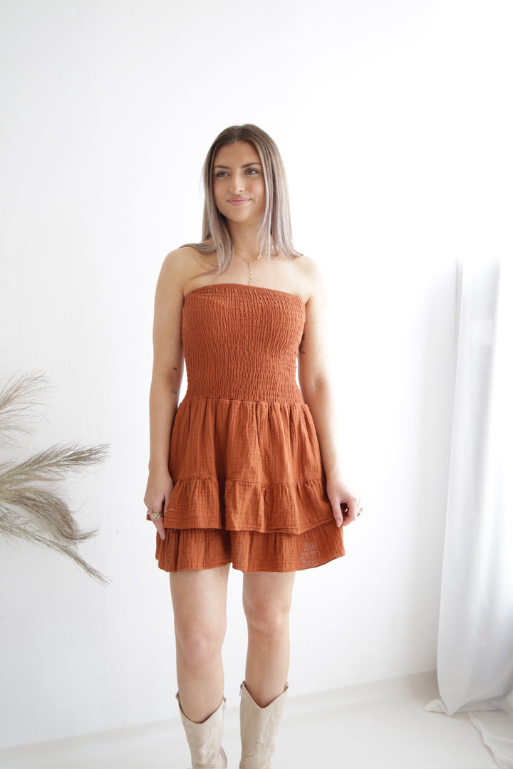 Trägerloses Kleid aus Musselin Moana