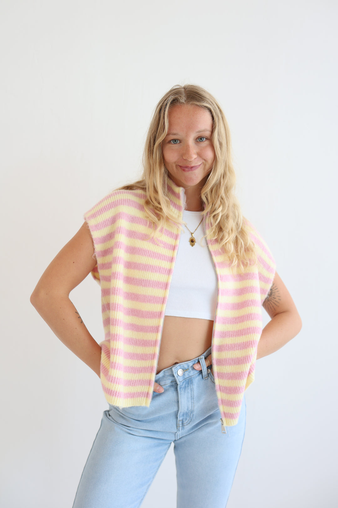 Zip Vest Fine Stripes