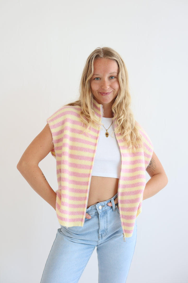 Zip Vest Fine Stripes