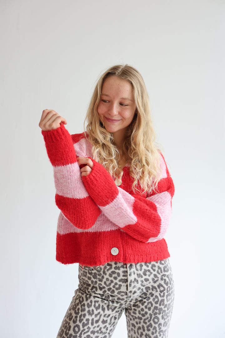 Striped V-Neck Cardigan