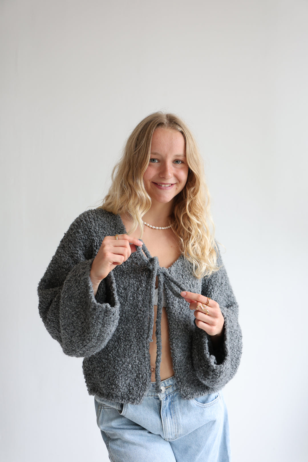 Teddy Knot Cardigan Fluffy Tie