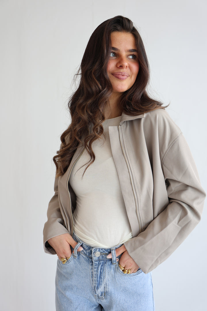 Minimal Cropped Bomber Jacket
