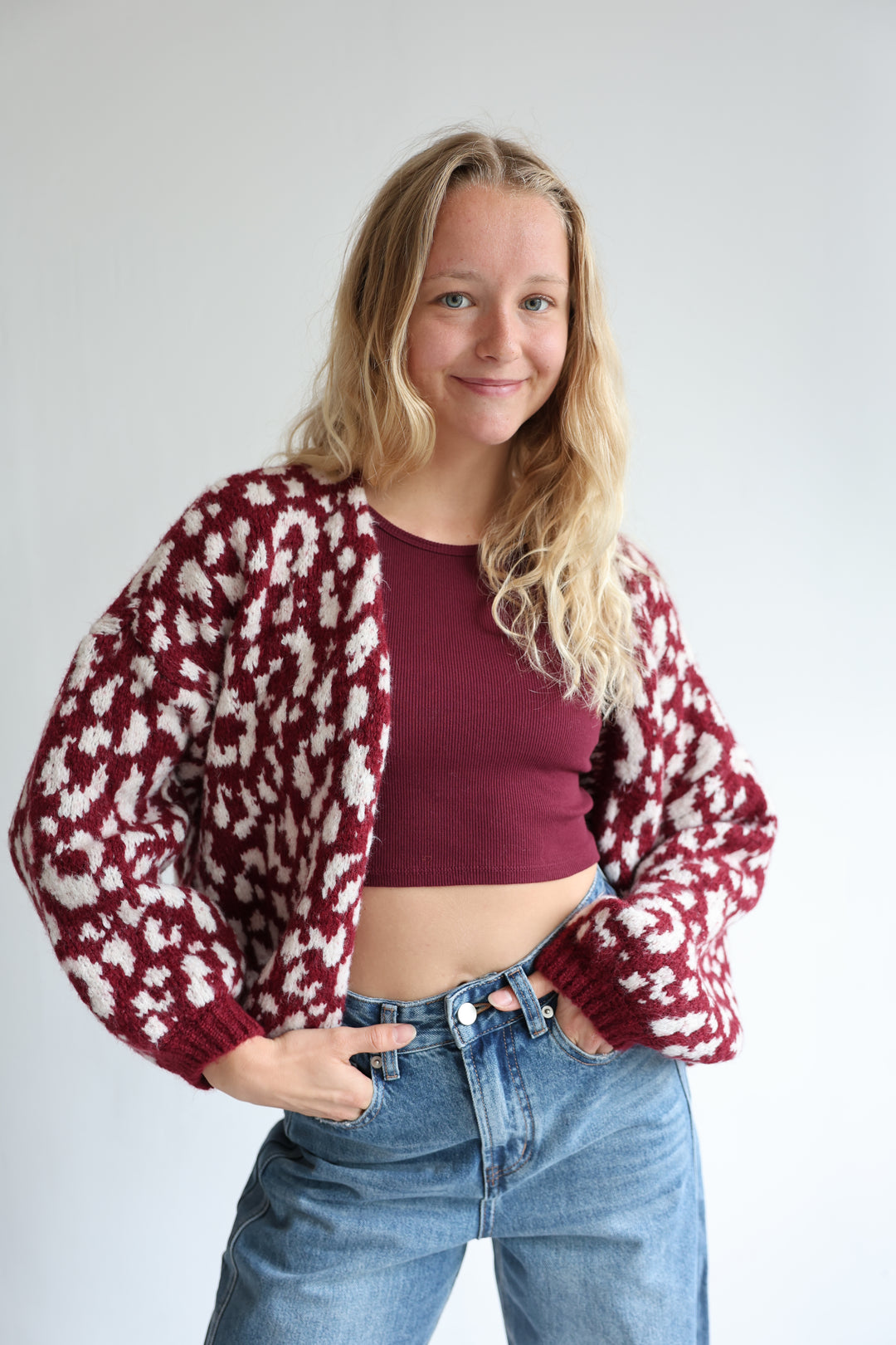 Offener Cardigan mit Leoprint