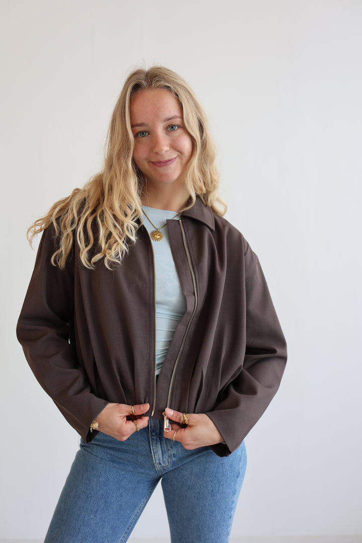 Minimal Cropped Bomber Jacket
