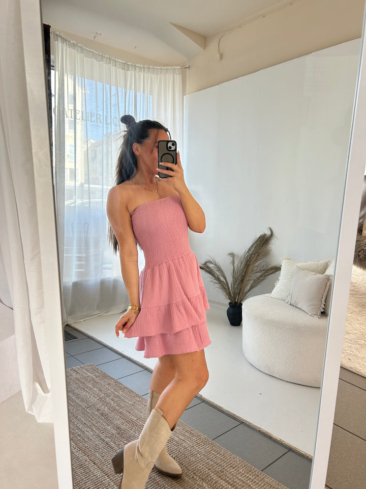 Trägerloses Kleid aus Musselin Moana