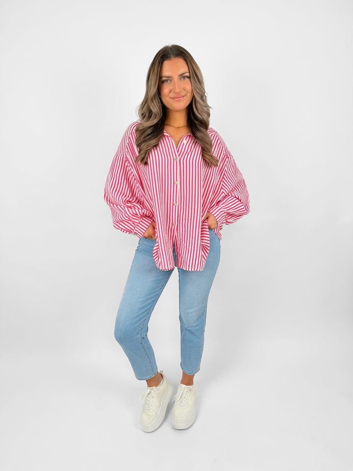 Kurzes Blusenhemd aus Musselin Wide Stripes