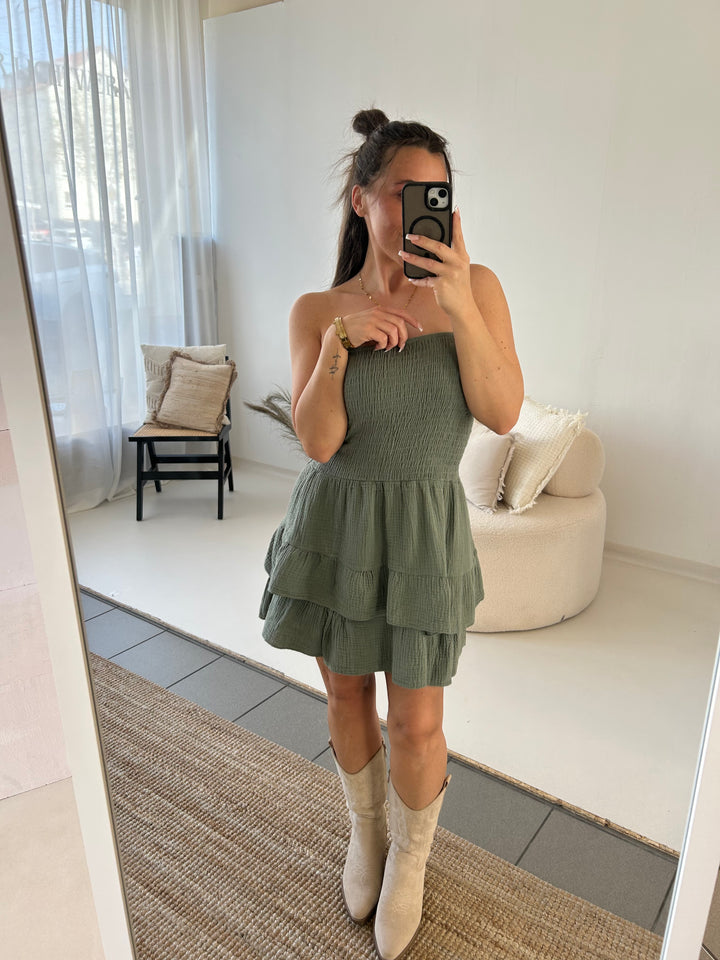 Trägerloses Kleid aus Musselin Moana