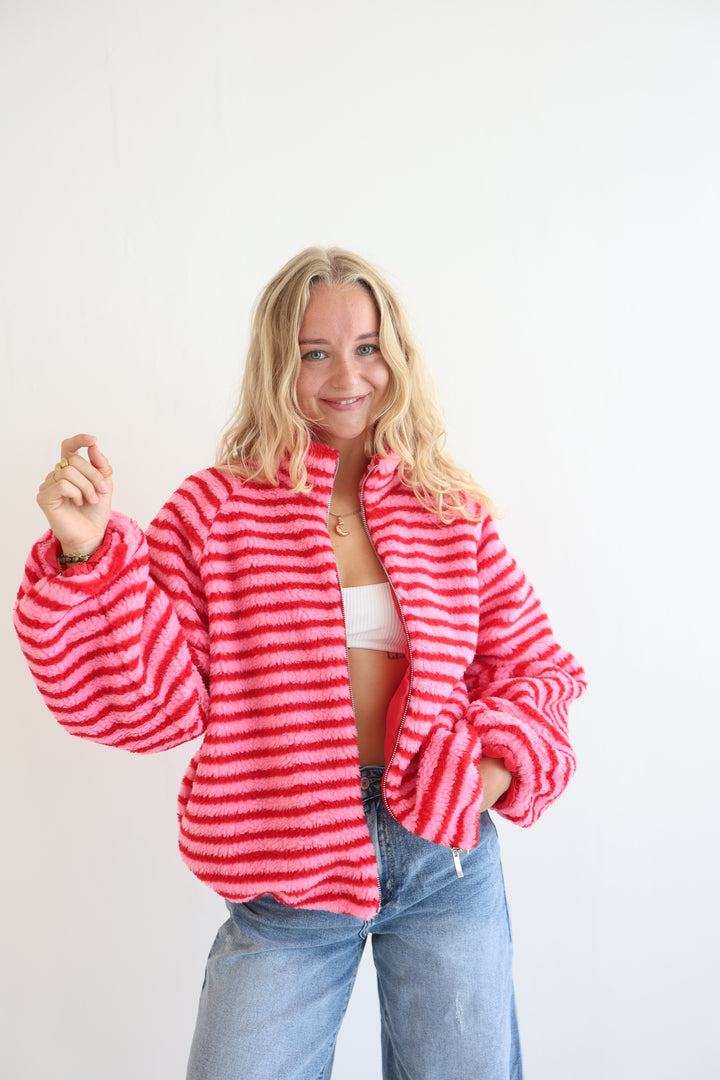 Fluffy Stripe Fleece Jacket