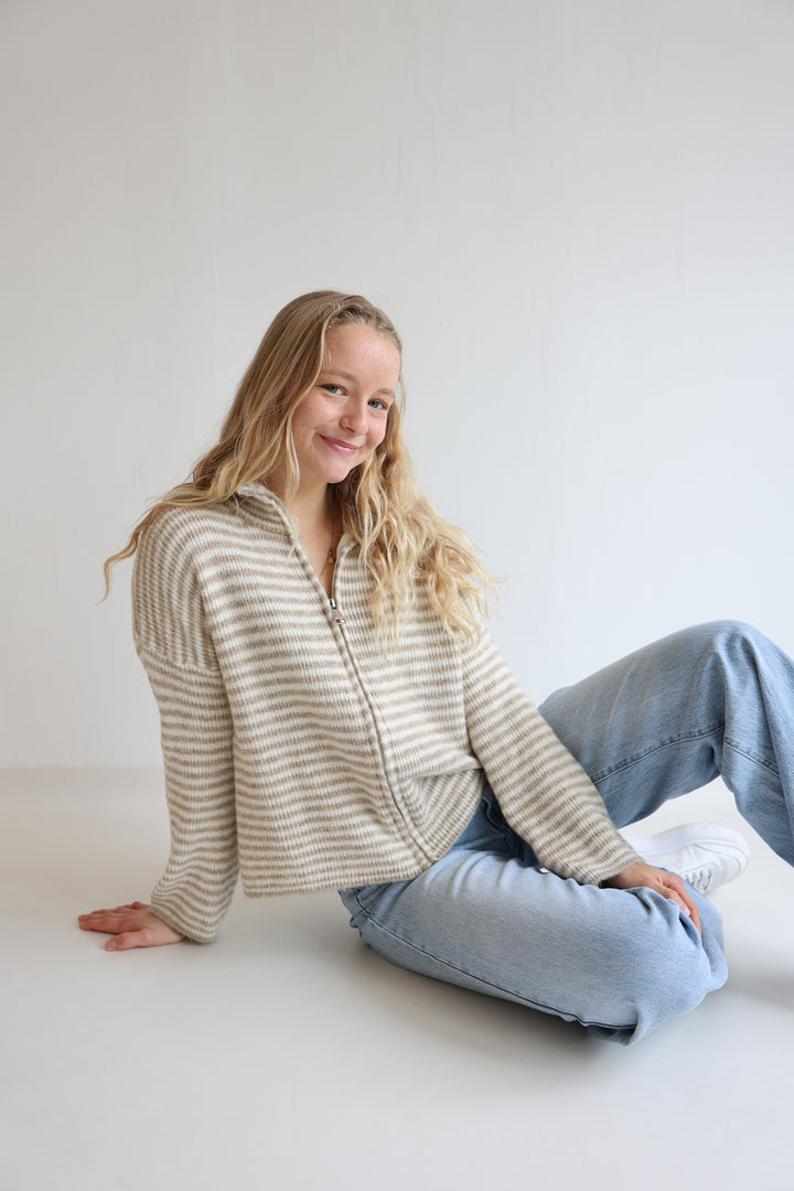 Zip Cardigan Fine Stripes