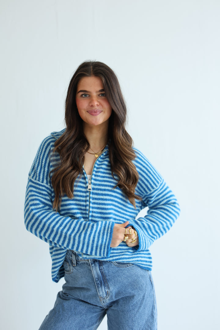 Zip Cardigan Fine Stripes