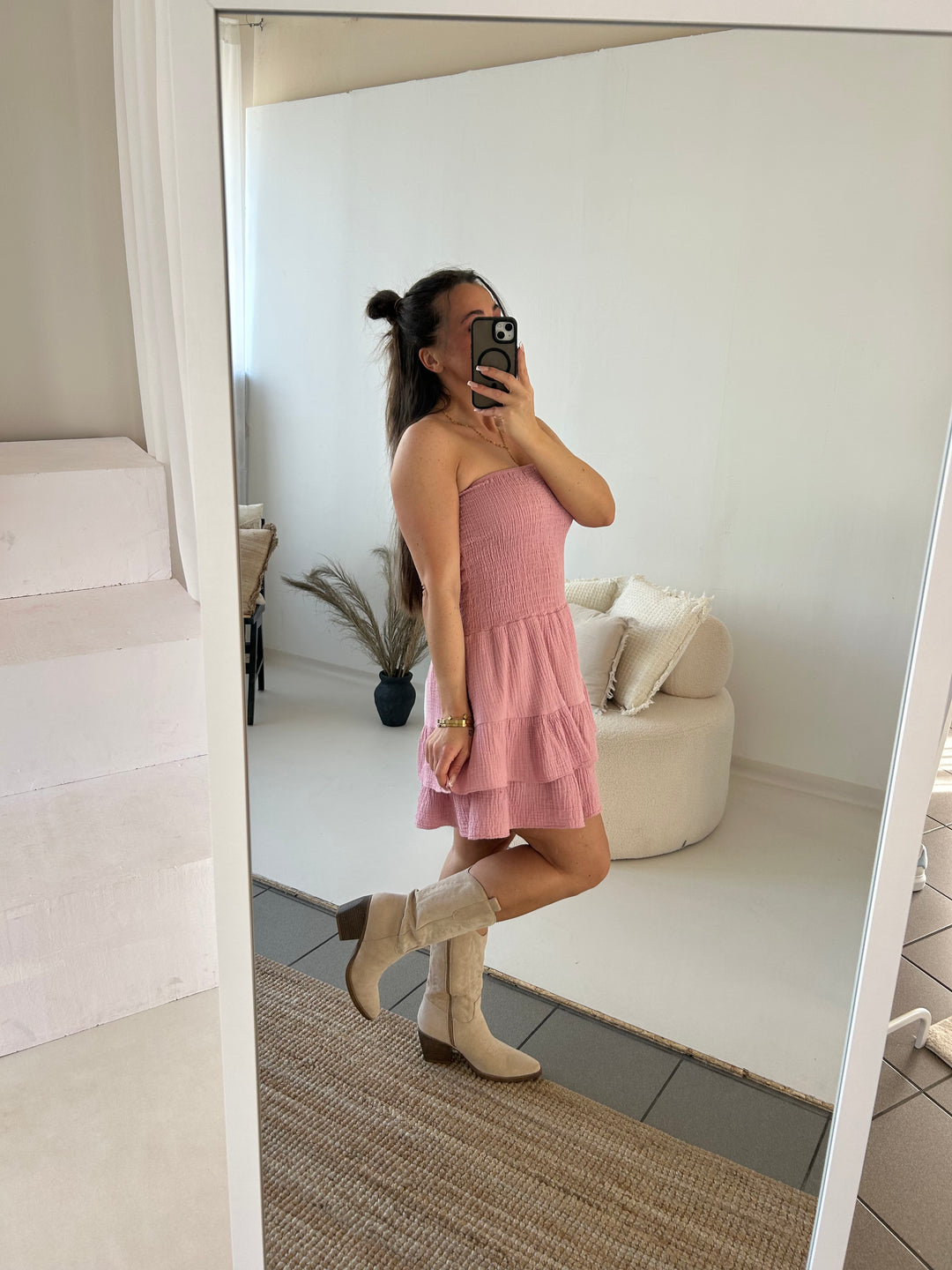 Trägerloses Kleid aus Musselin Moana