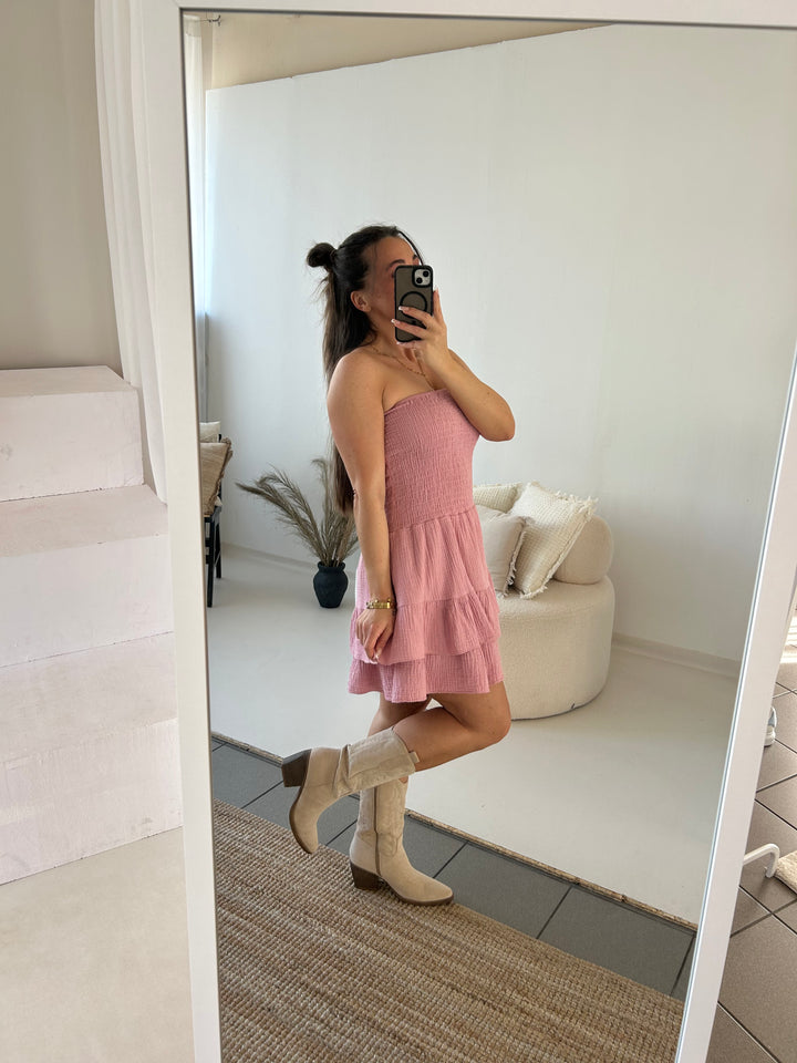 Trägerloses Kleid aus Musselin Moana