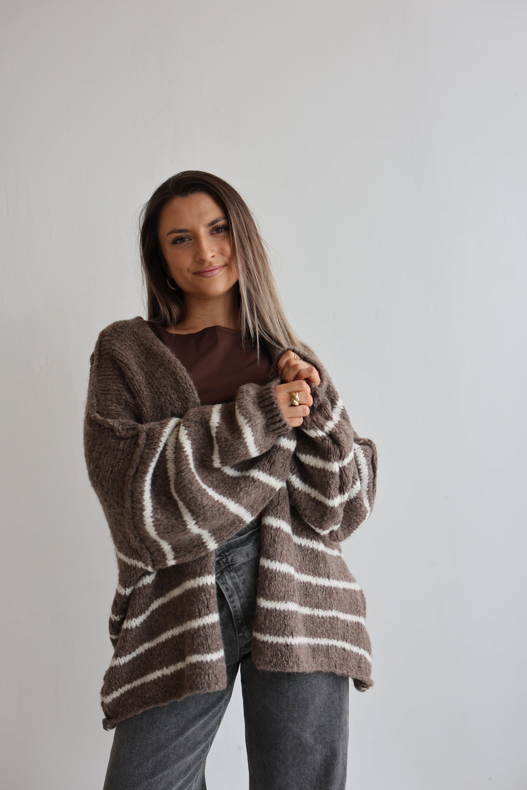 Oversize Strickcardigan Half Stripes