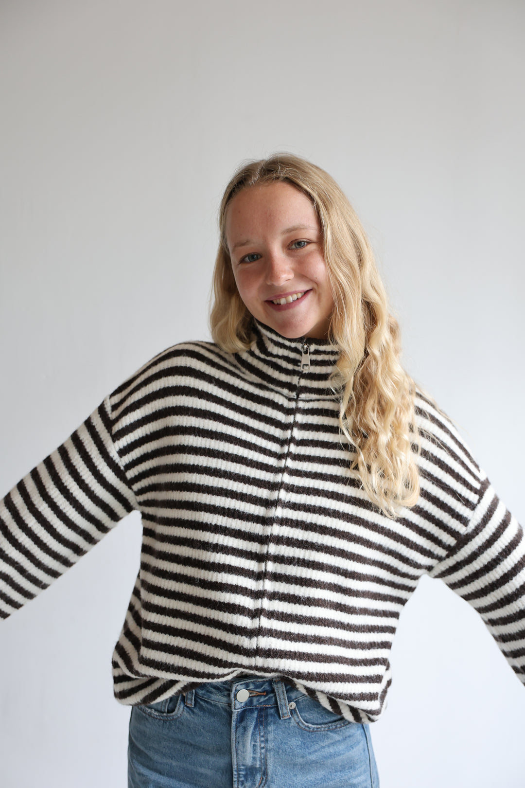 Striped Zip Cardigan