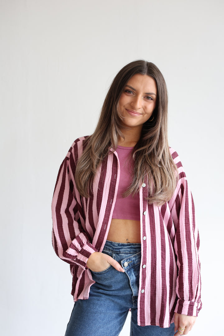 Kurzes Blusenhemd aus Musselin Blockstripes