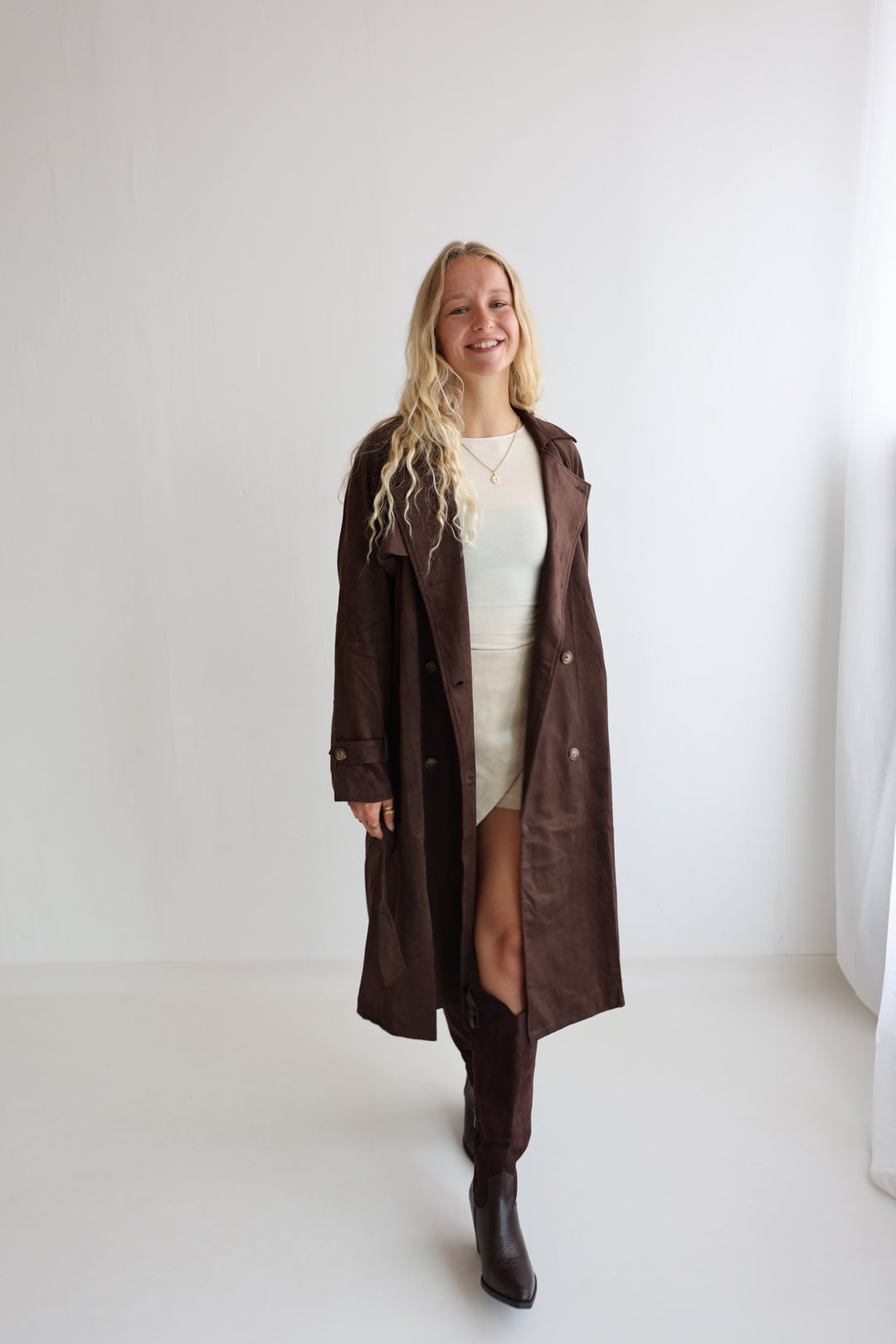Longline Faux Suede Coat