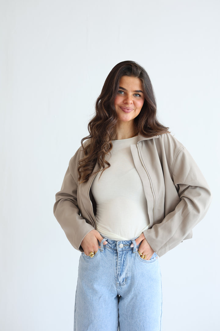 Minimal Cropped Bomber Jacket