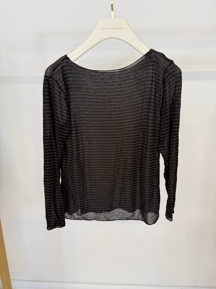 CASHMERE LONGSLEEVE MIT STREIFEN SCHWARZ BRAUN (B-WARE)