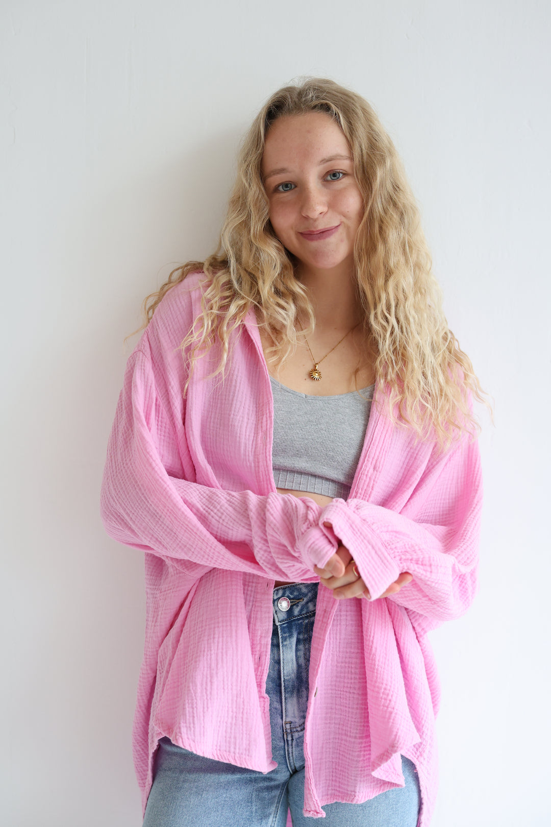 Kurzes Blusenhemd aus Musselin (einfarbig)