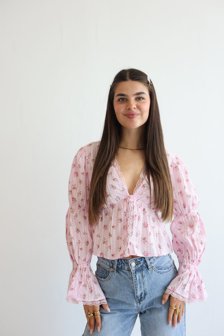 Schößchenbluse zum Schnüren Cute Roses