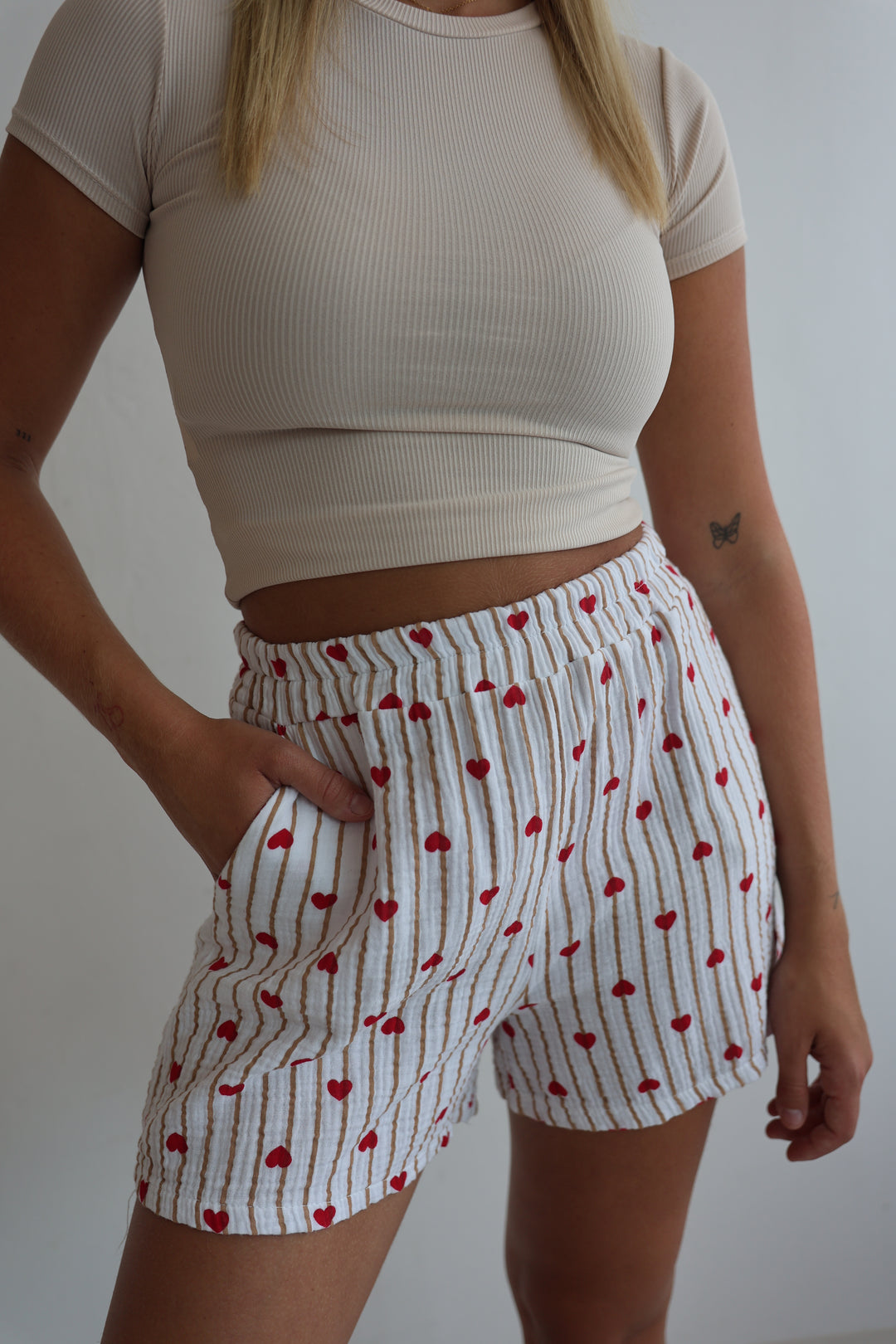 Shorts aus Musselin Rouge Hearts