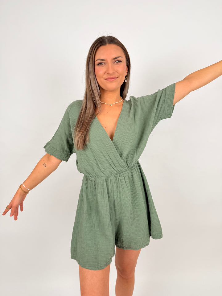 Musselin-Jumpsuit mit V-Ausschnitt Mara