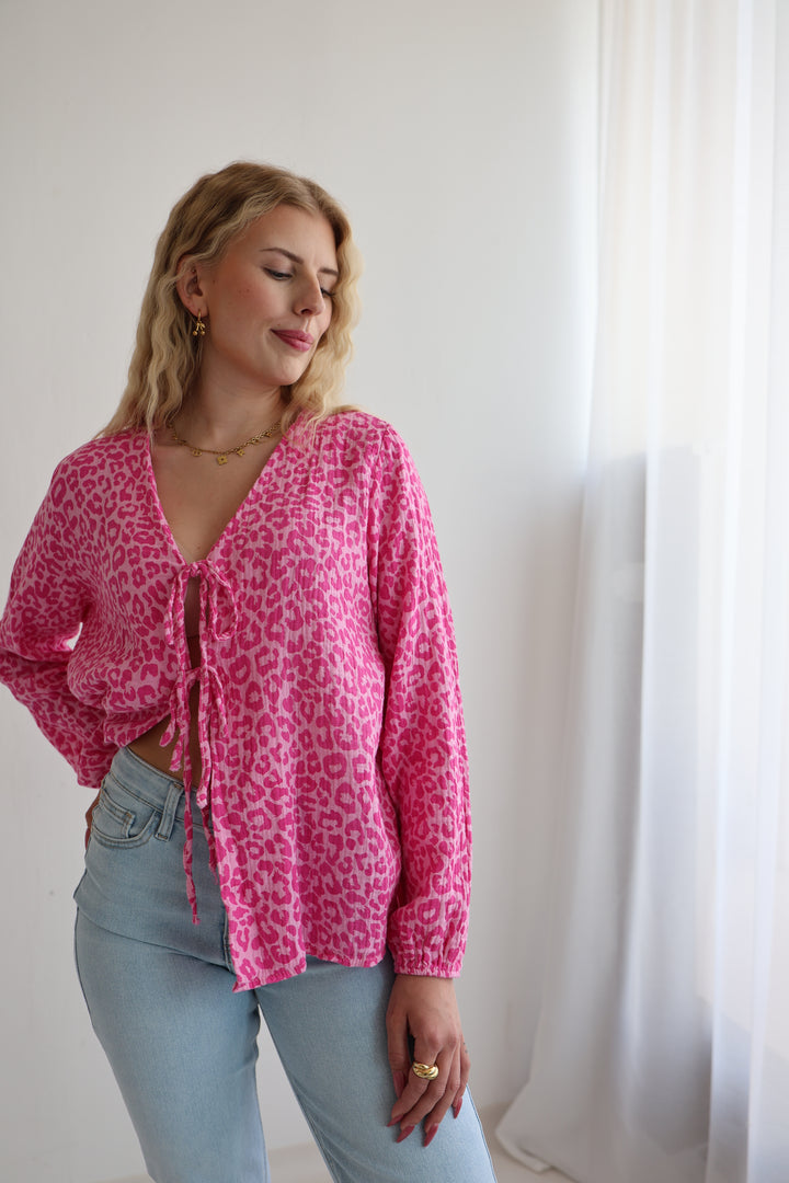 Musselinbluse zum Schnüren mit Leoprint