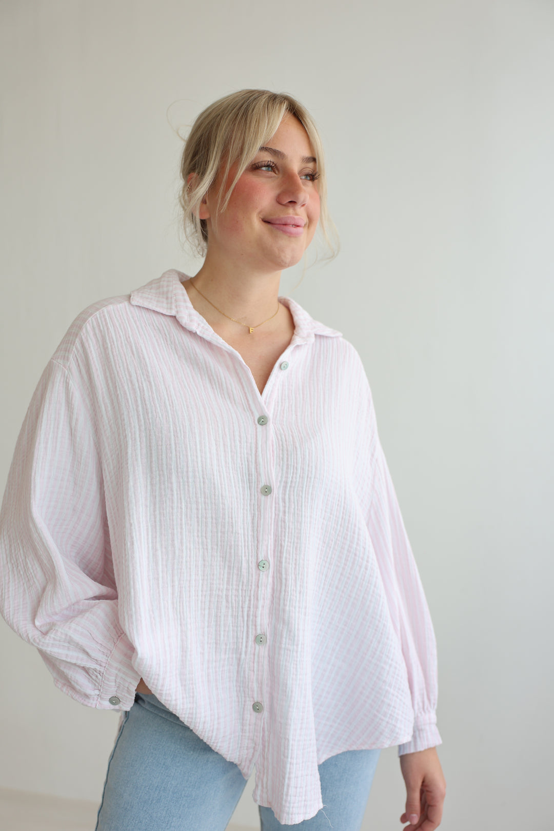 Kurzes Blusenhemd aus Musselin Wide Stripes