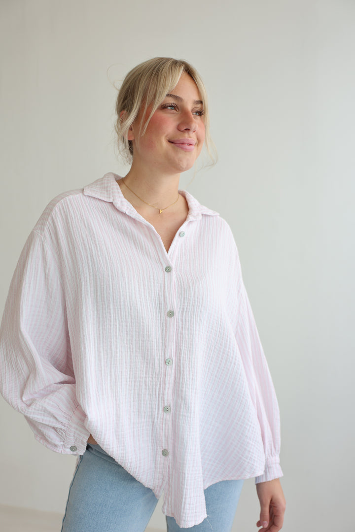 Kurzes Blusenhemd aus Musselin Wide Stripes