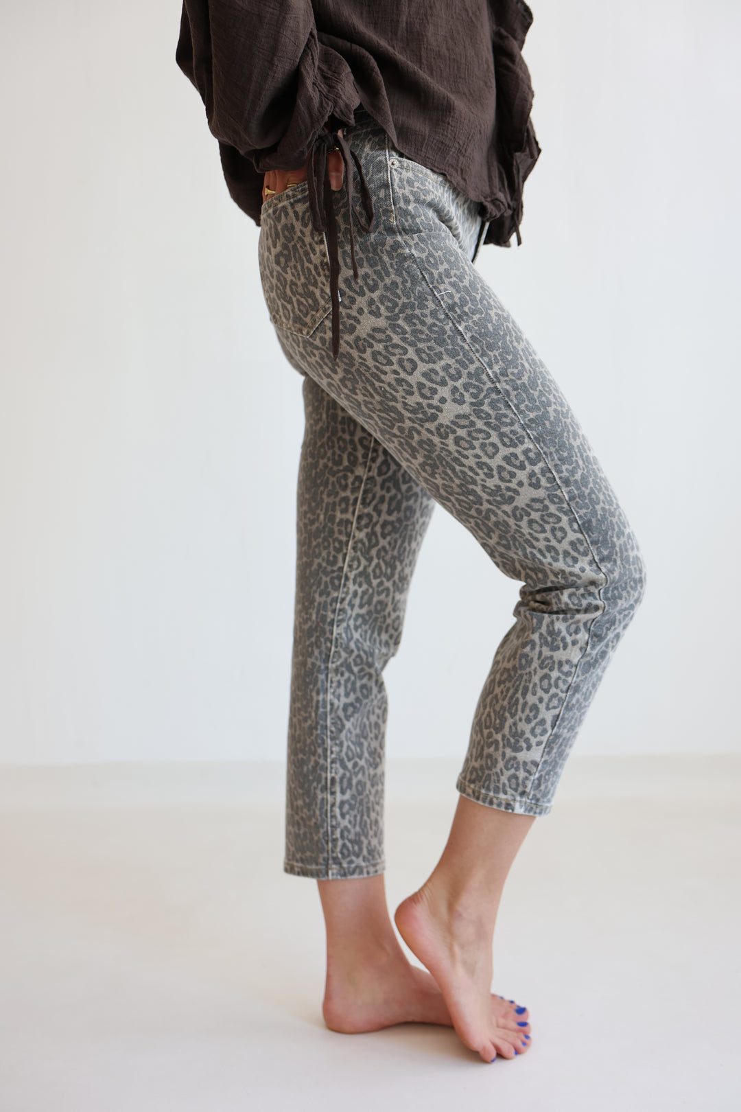 Leopard Denim Mom Jeans