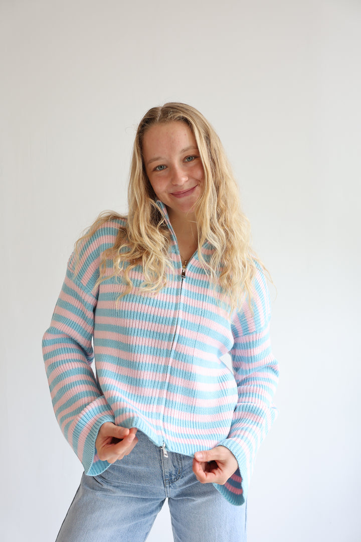 Zip Cardigan Wide Stripes