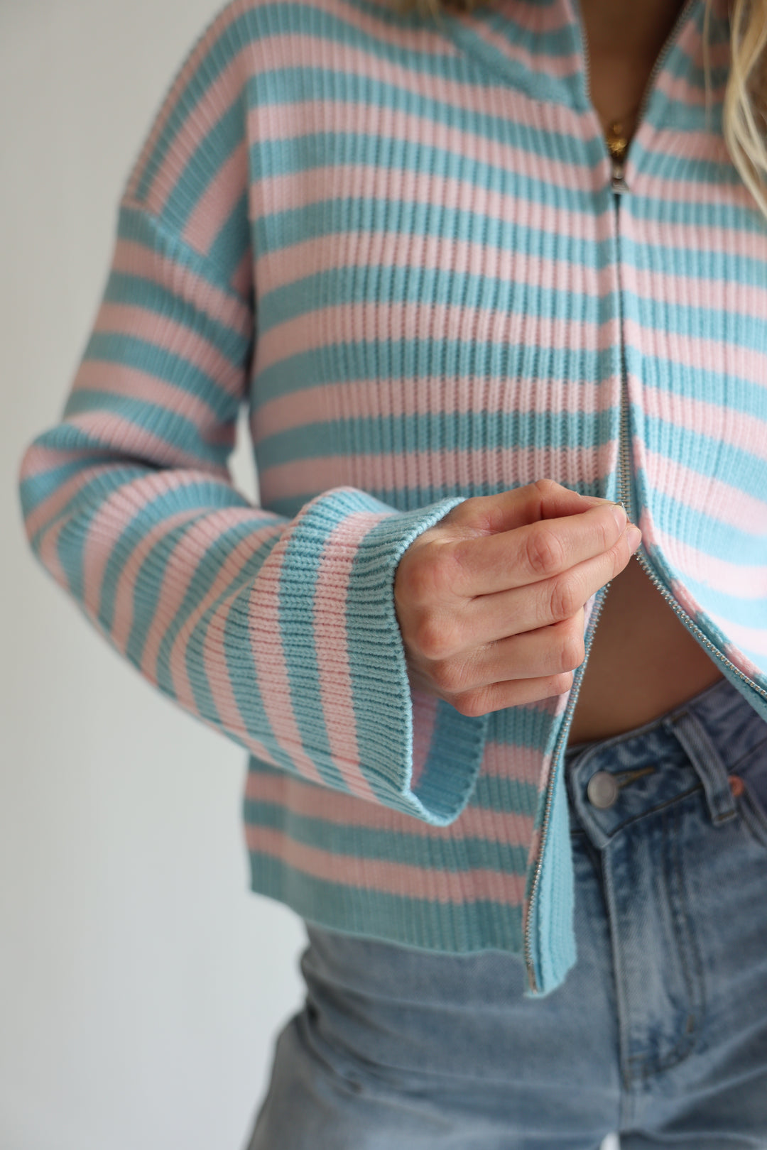 Zip Cardigan Wide Stripes