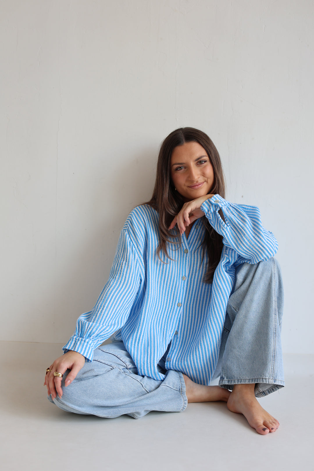 Kurzes Blusenhemd aus Musselin Wide Stripes