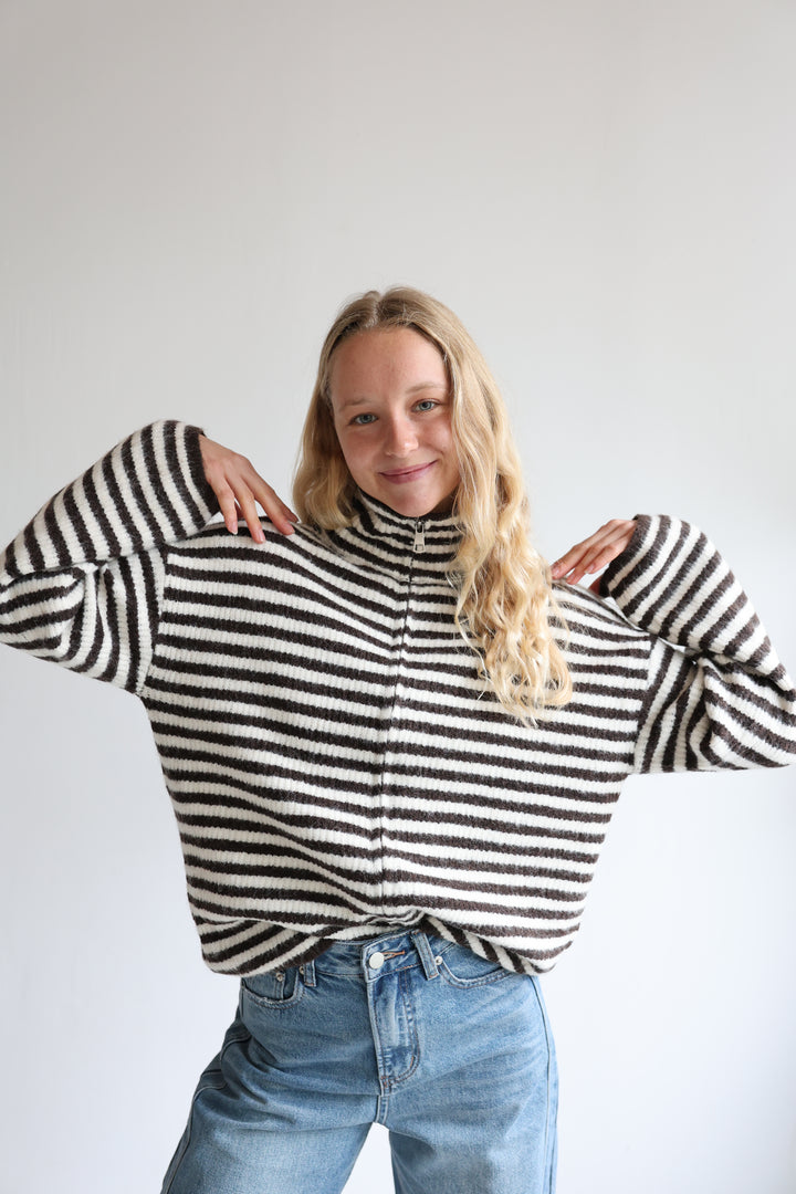 Striped Zip Cardigan