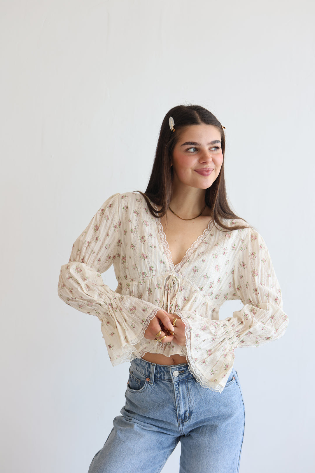 Schößchenbluse zum Schnüren Cute Roses